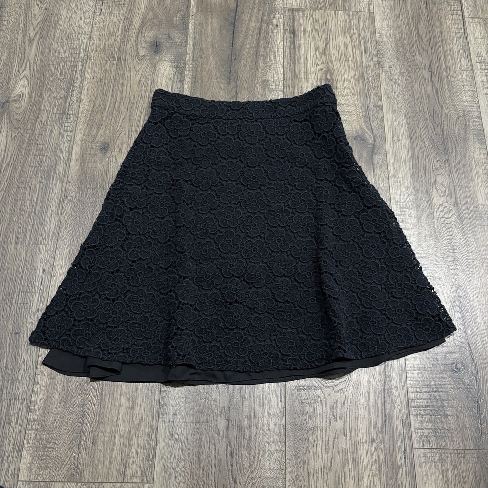 Kate Spade New York Skirt Womens 4 Black Lace Floral A-Line Lined Knee Length